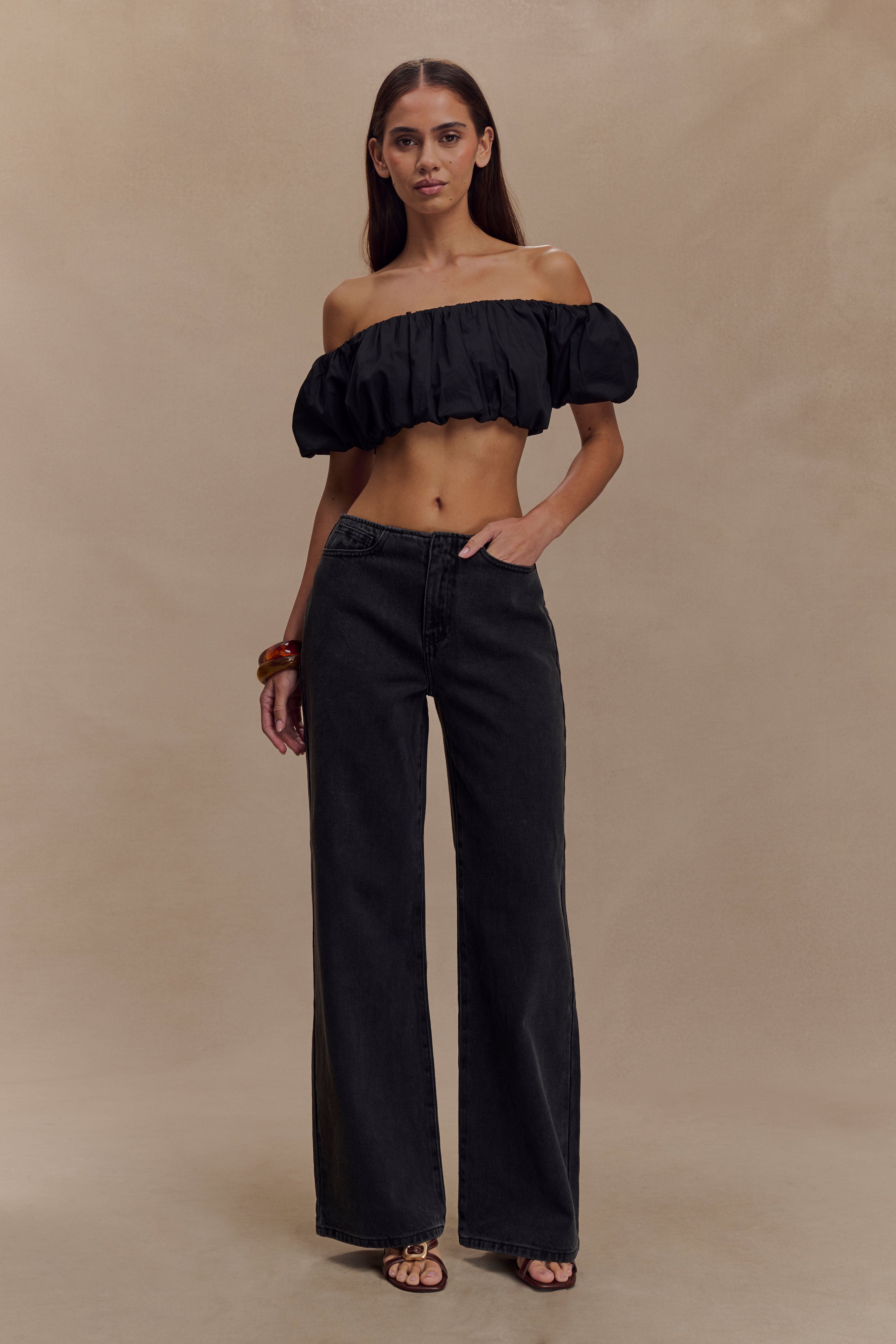 Autumn Off Shoulder Bubble Top - Black