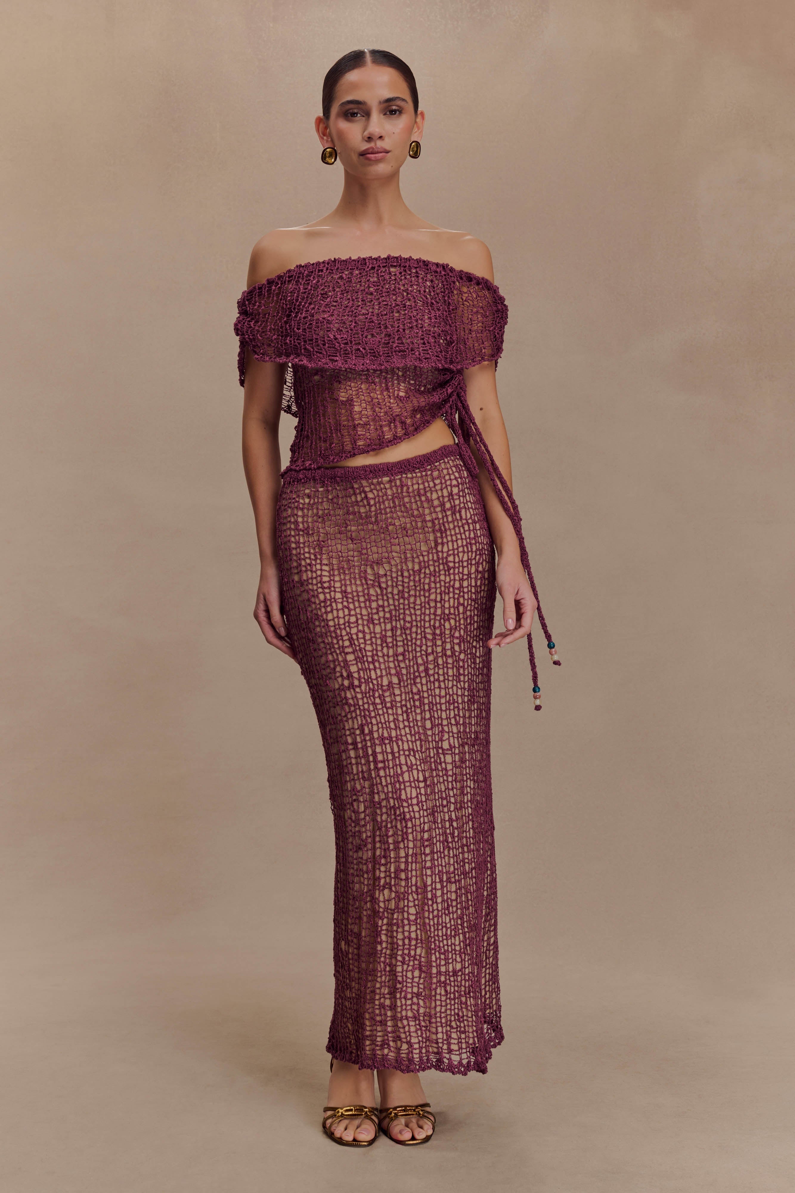 Cordelia Off Shoulder Knit Top - Mauve